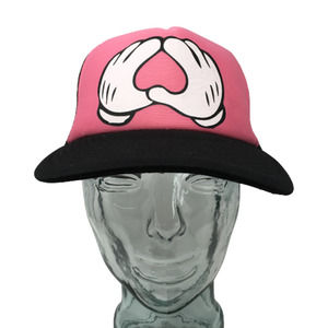 Girls Mickey Mouse Hands Trucker Hat Heart Pink Mesh Back ESY OSFM Snapback Cap